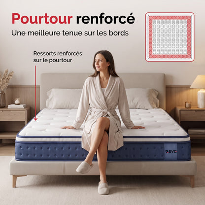 Matelas Hybride REVO Serenis 20 – 140 × 190 cm – Mousse Mémoire de Forme Gel & Ressorts Ensachés – Soutien 7 Zones