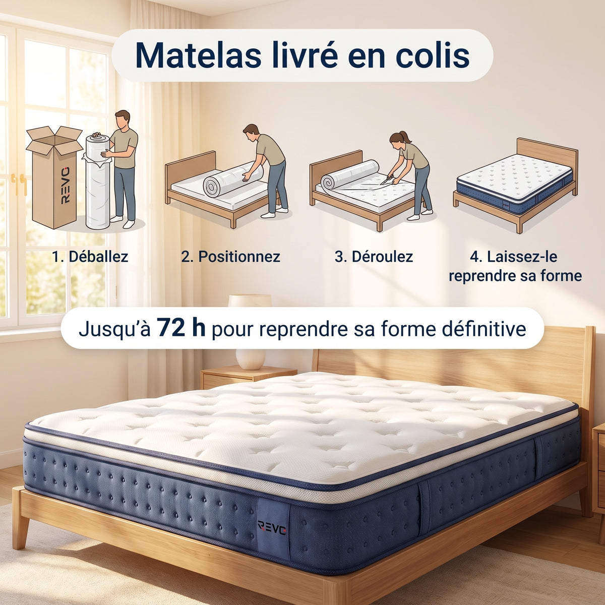 Matelas Hybride REVO Serenis 20 – 140 × 190 cm – Mousse Mémoire de Forme Gel & Ressorts Ensachés – Soutien 7 Zones