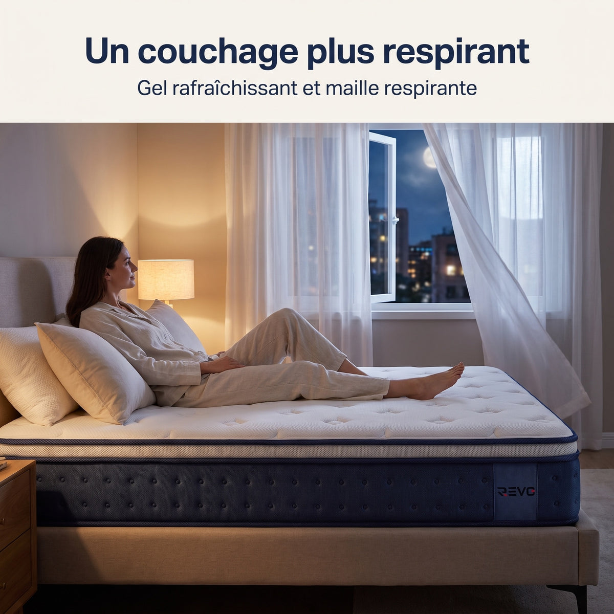 Matelas Hybride REVO Serenis 20 – 140 × 190 cm – Mousse Mémoire de Forme Gel & Ressorts Ensachés – Soutien 7 Zones