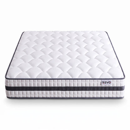 Matelas Hybride REVO Calyra 22 – 140 × 190 cm – 22 cm – 400 Ressorts Ensachés, Mousse Mémoire Gel & Soutien 7 Zones