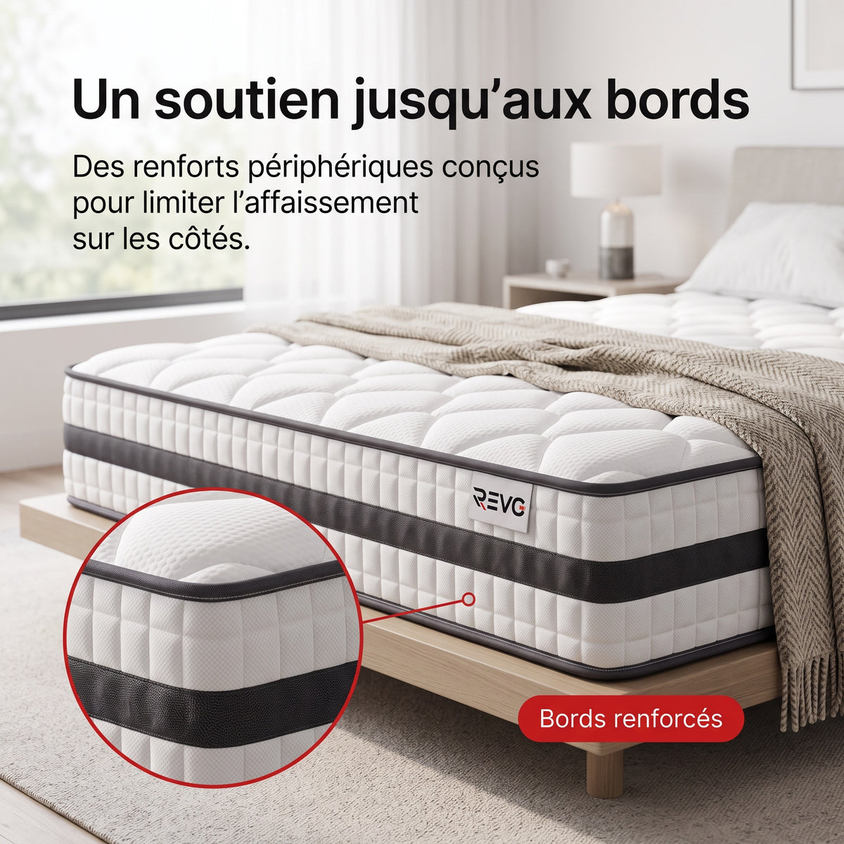 Matelas Hybride REVO Calyra 22 – 140 × 190 cm – 22 cm – 400 Ressorts Ensachés, Mousse Mémoire Gel & Soutien 7 Zones