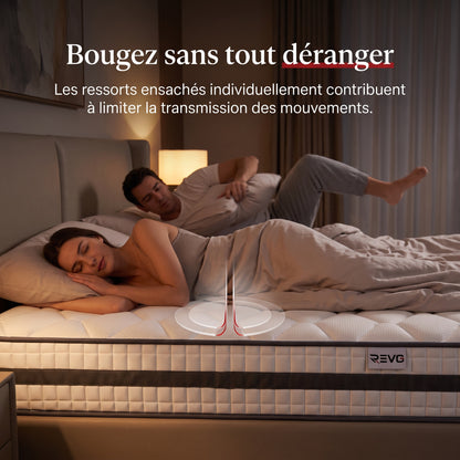 Matelas Hybride REVO Calyra 22 – 140 × 190 cm – 22 cm – 400 Ressorts Ensachés, Mousse Mémoire Gel & Soutien 7 Zones