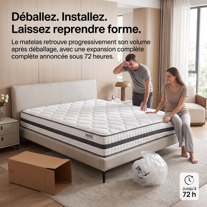Matelas Hybride REVO Calyra 22 – 140 × 190 cm – 22 cm – 400 Ressorts Ensachés, Mousse Mémoire Gel & Soutien 7 Zones