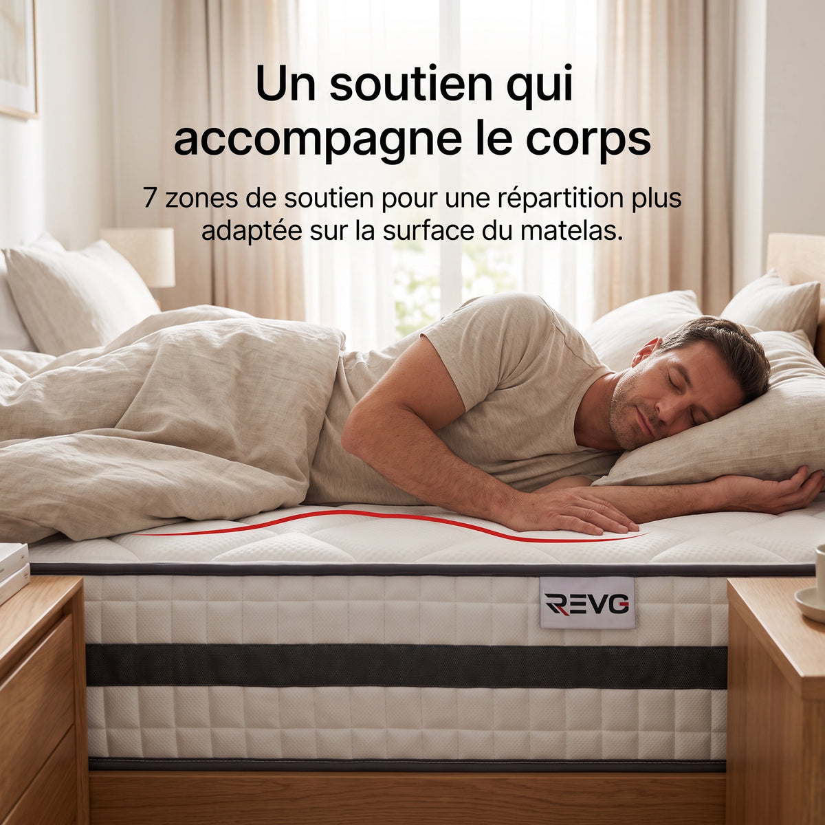 Matelas Hybride REVO Calyra 22 – 140 × 190 cm – 22 cm – 400 Ressorts Ensachés, Mousse Mémoire Gel & Soutien 7 Zones