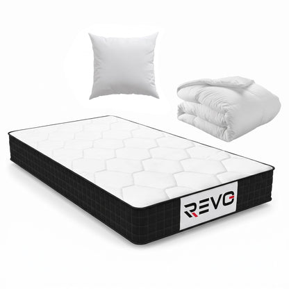 REVO Dorméa – Matelas 90 × 190 cm en Mousse à Mémoire de Forme avec Couette 140 × 200 cm & Oreiller 60 × 60 cm