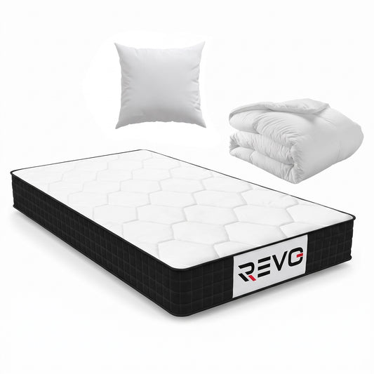 REVO Dorméa – Matelas 90 × 190 cm en Mousse à Mémoire de Forme avec Couette 140 × 200 cm & Oreiller 60 × 60 cm