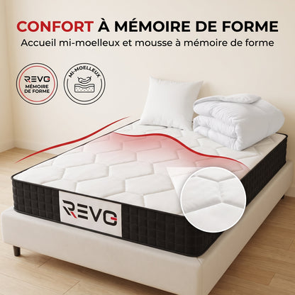 REVO Dorméa – Matelas 90 × 190 cm en Mousse à Mémoire de Forme avec Couette 140 × 200 cm & Oreiller 60 × 60 cm