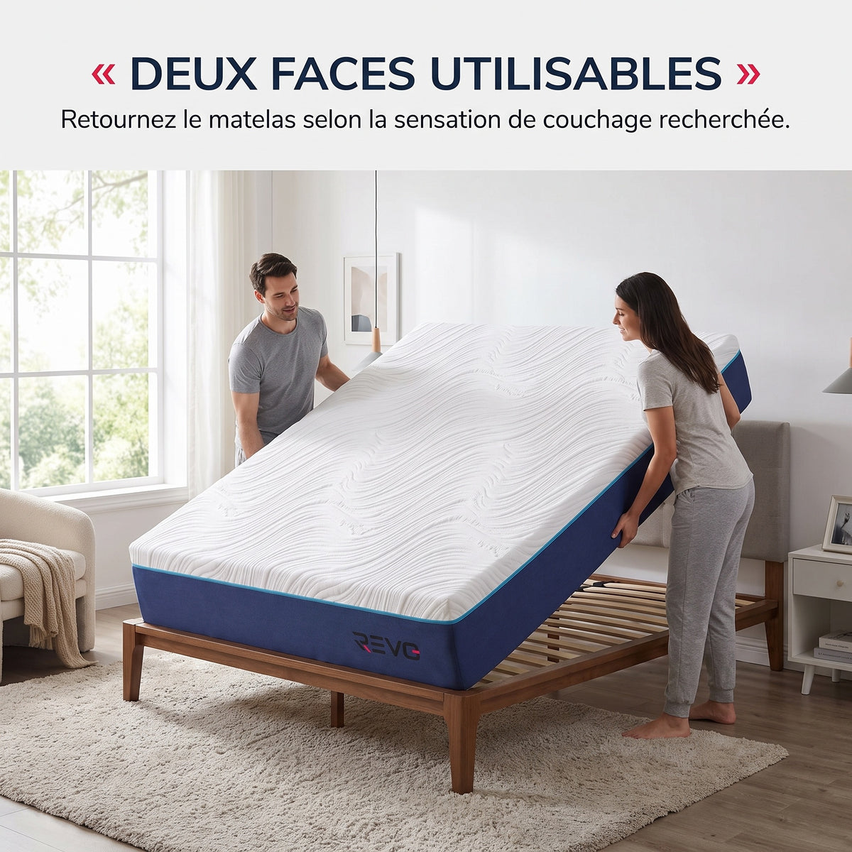 Matelas REVO Silena 20 – 140 × 190 cm – Mousse à Mémoire de Forme – 7 Zones de Confort – Réversible