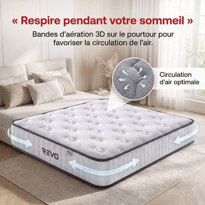Matelas REVO Nuvéa 22 – 90 × 190 cm – Mousse à Mémoire de Forme – 22 cm – Réversible & Respirant