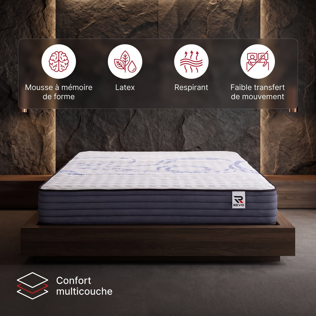 Matelas REVO Altessa 30 – 160 × 200 cm – Épaisseur 30 cm – Mousse à Mémoire de Forme & Latex – Réversible