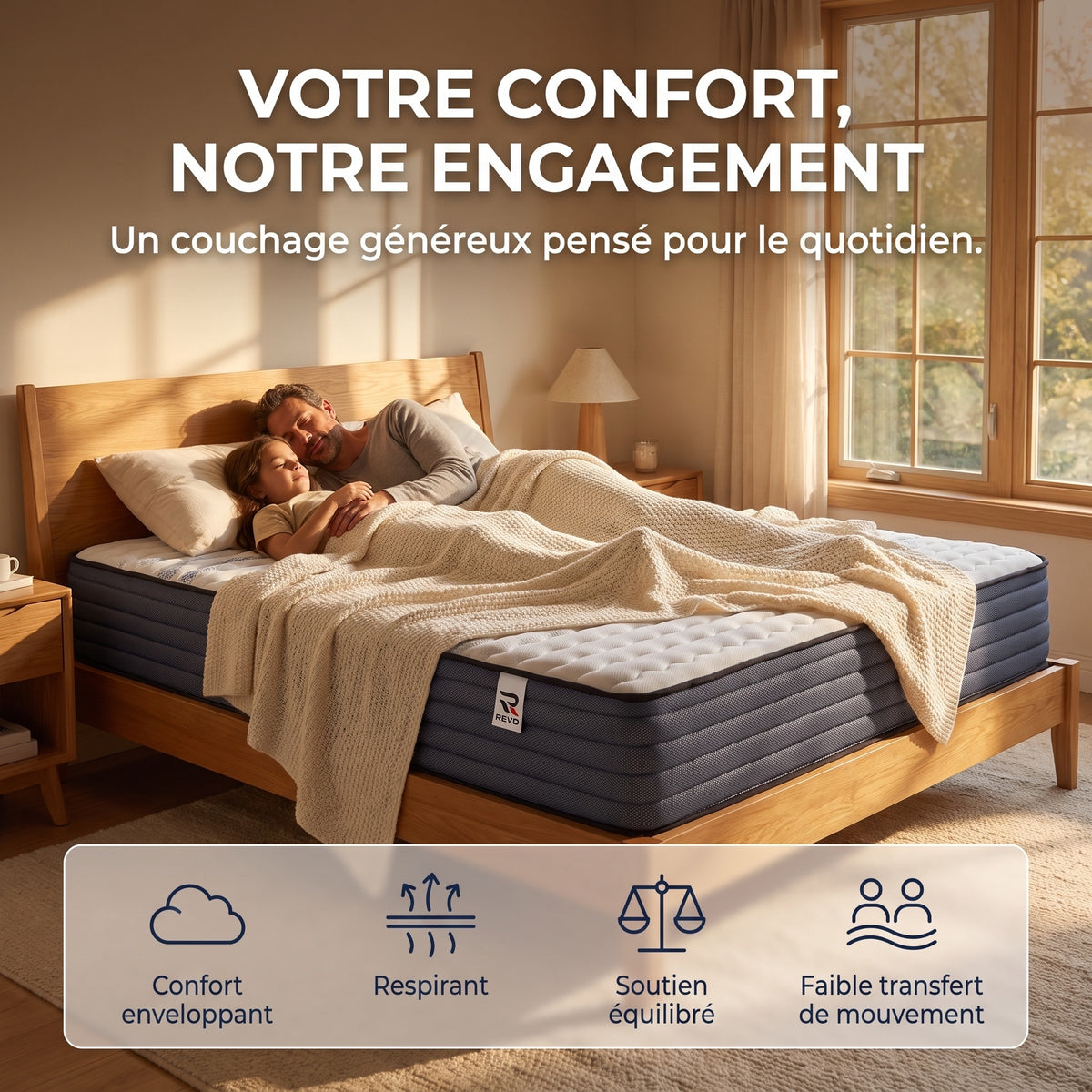 Matelas REVO Altessa 30 – 160 × 200 cm – Épaisseur 30 cm – Mousse à Mémoire de Forme & Latex – Réversible