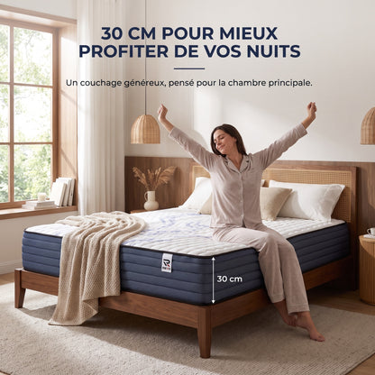 Matelas REVO Altessa 30 – 160 × 200 cm – Épaisseur 30 cm – Mousse à Mémoire de Forme & Latex – Réversible