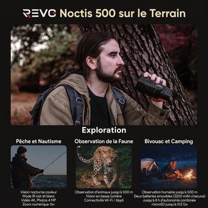 Jumelles de Vision Nocturne REVO Noctis 500 – Couleur & Infrarouge, Vidéo 4K, Zoom 16×, Portée jusqu’à 500 m
