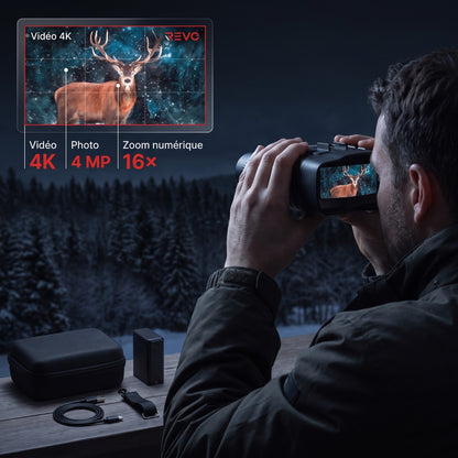 Jumelles de Vision Nocturne REVO Noctis 500 – Couleur & Infrarouge, Vidéo 4K, Zoom 16×, Portée jusqu’à 500 m