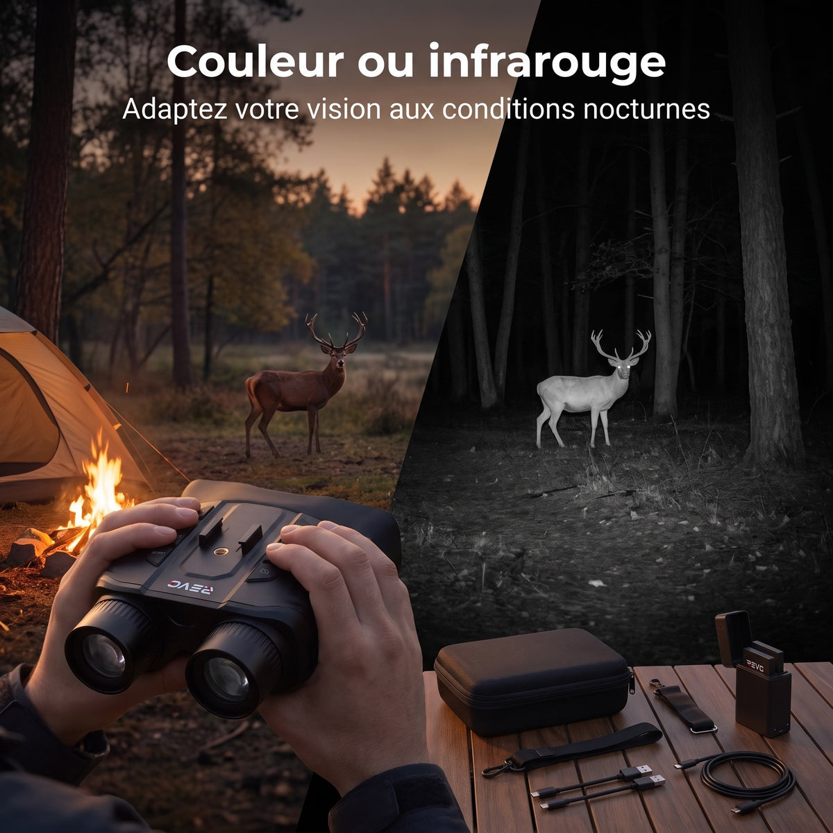 Jumelles de Vision Nocturne REVO Noctis 500 – Couleur & Infrarouge, Vidéo 4K, Zoom 16×, Portée jusqu’à 500 m