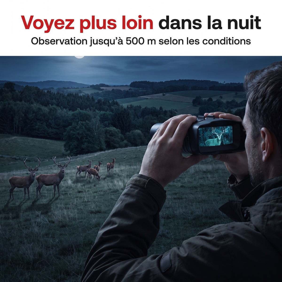 Jumelles de Vision Nocturne REVO Noctis 500 – Couleur & Infrarouge, Vidéo 4K, Zoom 16×, Portée jusqu’à 500 m