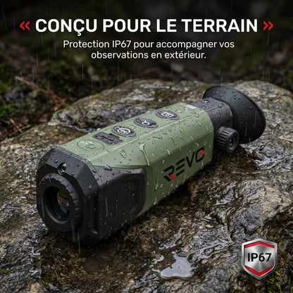 Monoculaire Thermique REVO Thermis 410 – Résolution IR 256 × 192, Détection jusqu’à 410 m, Zoom 8× & IP67