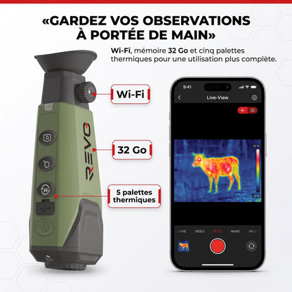 Monoculaire Thermique REVO Thermis 410 – Résolution IR 256 × 192, Détection jusqu’à 410 m, Zoom 8× & IP67