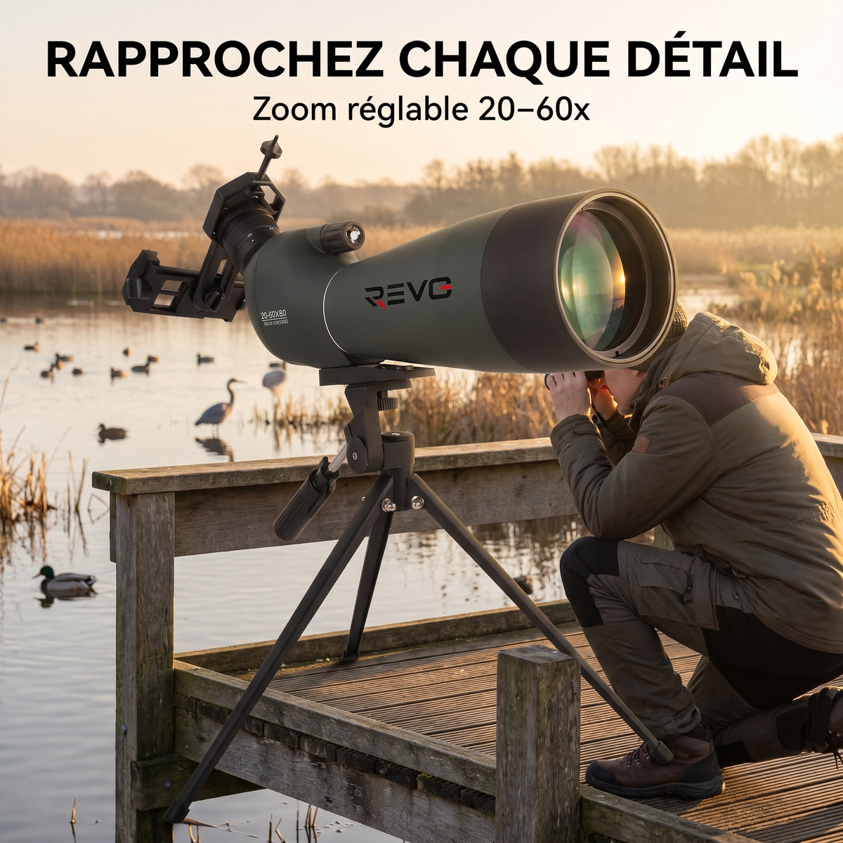 Longue-Vue REVO Falcon 80 – Zoom 20–60x, Objectif 80 mm, Prisme BAK4 & Optique FMC HD