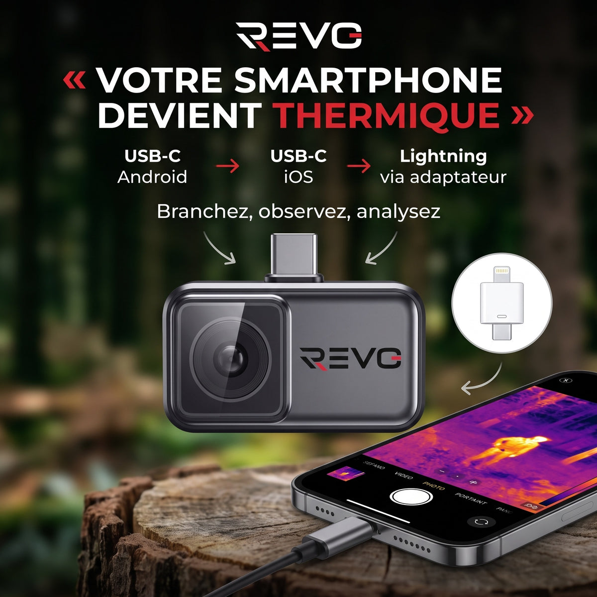 Caméra Thermique Smartphone REVO WildScan 256 – 256 × 192, 25 Hz – Chasse, Observation & Plein Air