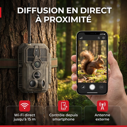 Caméra de Chasse REVO Noctra 64 – 64 MP, Vidéo 1296p, Wi-Fi, Vision Nocturne 30 m, Batterie 8 000 mAh & Mémoire 32 Go