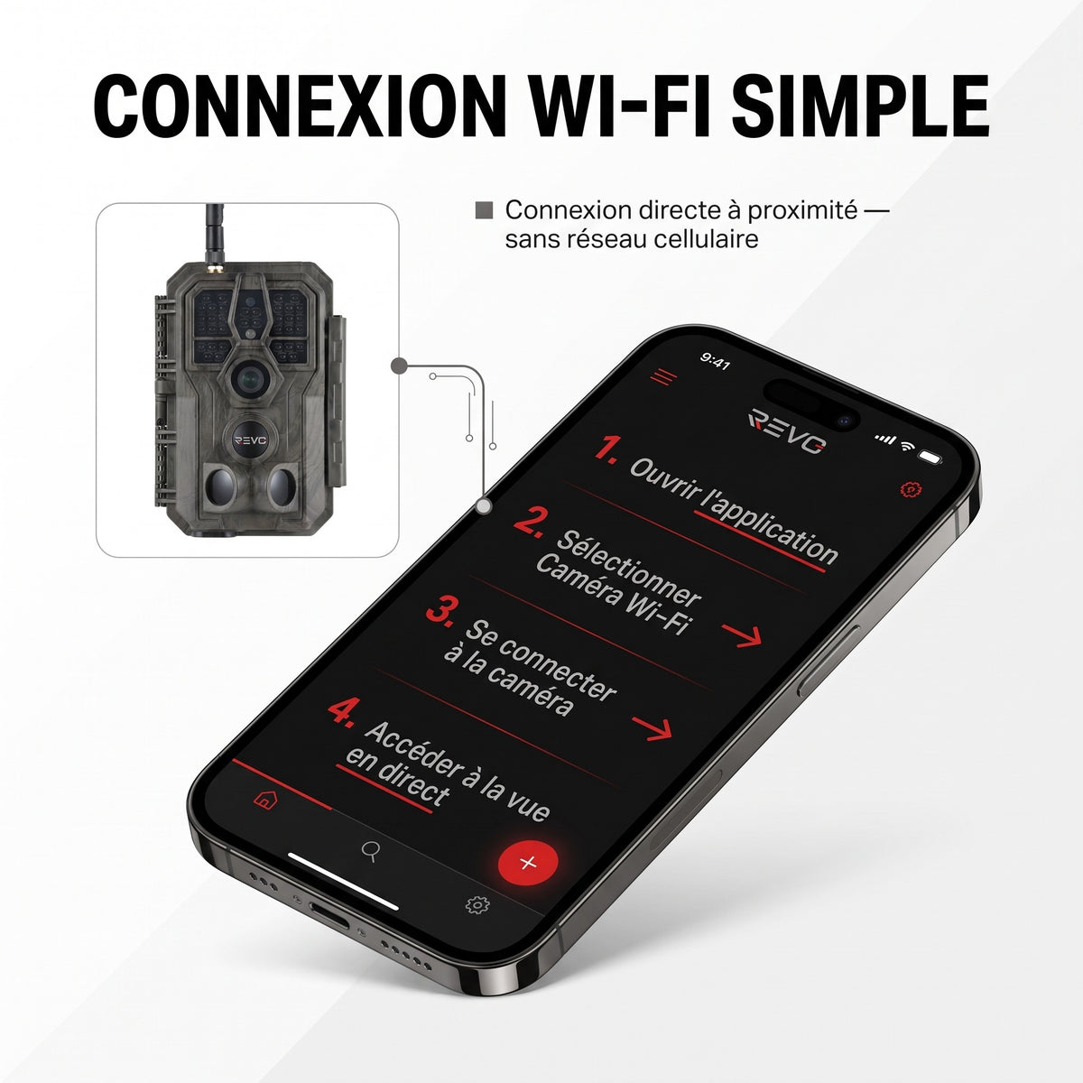Caméra de Chasse REVO Noctra 64 – 64 MP, Vidéo 1296p, Wi-Fi, Vision Nocturne 30 m, Batterie 8 000 mAh & Mémoire 32 Go