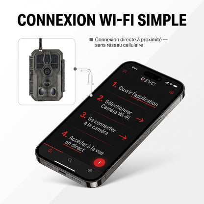 Caméra de Chasse REVO Noctra 64 – 64 MP, Vidéo 1296p, Wi-Fi, Vision Nocturne 30 m, Batterie 8 000 mAh & Mémoire 32 Go