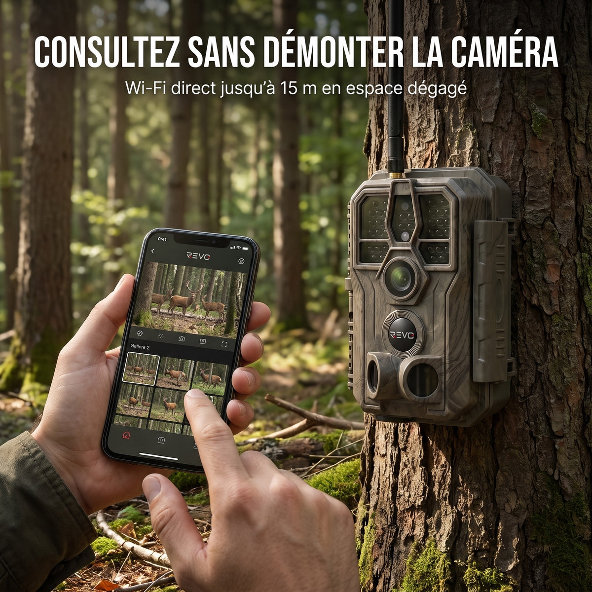 Caméra de Chasse REVO Noctra 64 – 64 MP, Vidéo 1296p, Wi-Fi, Vision Nocturne 30 m, Batterie 8 000 mAh & Mémoire 32 Go