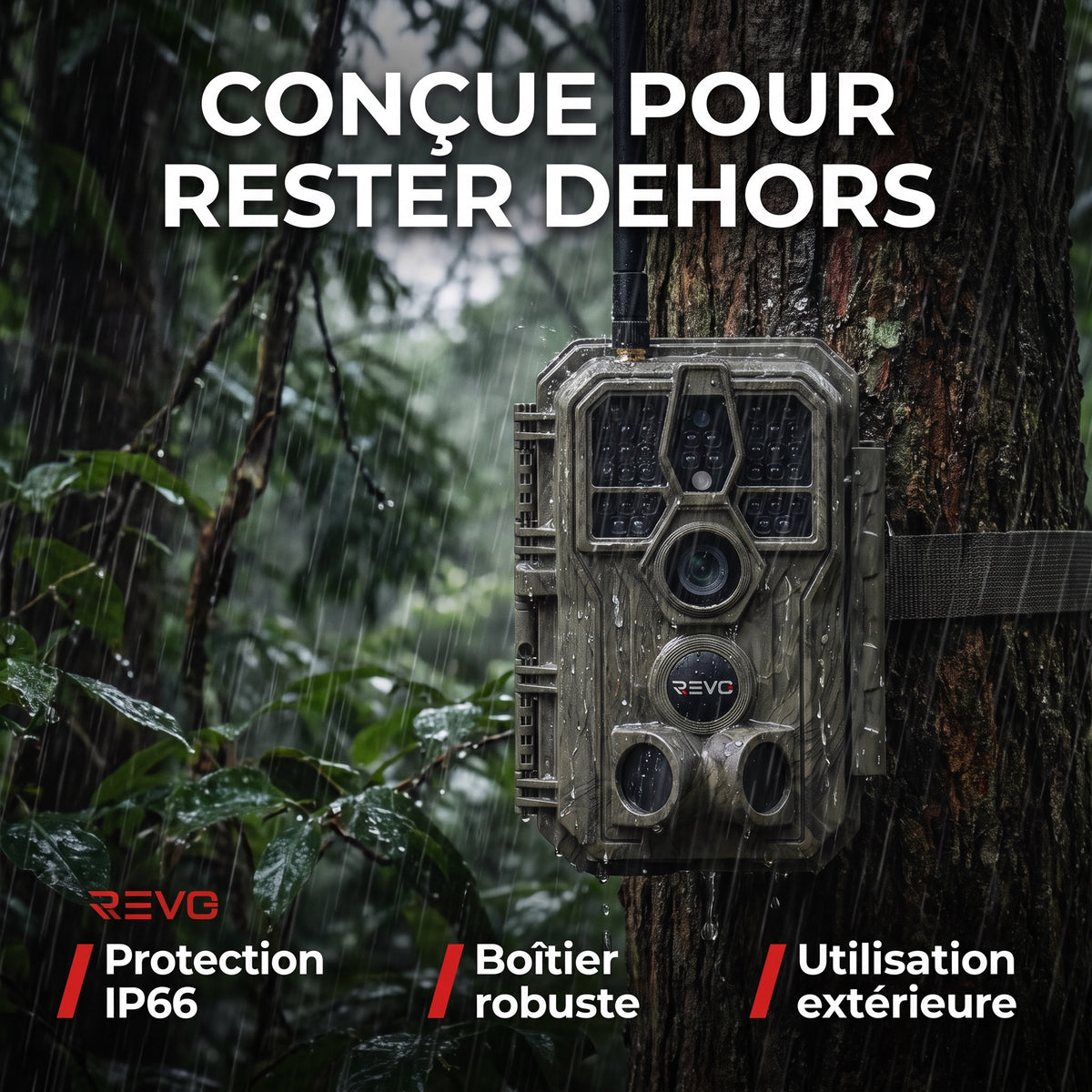 Caméra de Chasse REVO Noctra 64 – 64 MP, Vidéo 1296p, Wi-Fi, Vision Nocturne 30 m, Batterie 8 000 mAh & Mémoire 32 Go