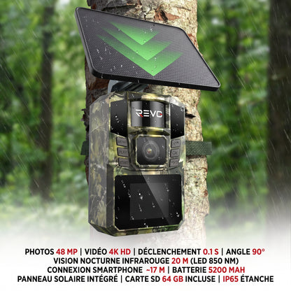 Caméra de Chasse Solaire REVO WildScan 48 – 4K, 48 MP, Vision Nocturne & Connexion Smartphone