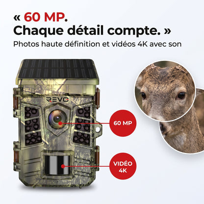 Caméra de Chasse Solaire REVO Faunex 60 – 60 MP, Vidéo 4K, Wi-Fi, Déclenchement 0,1 s & Vision Nocturne IP66