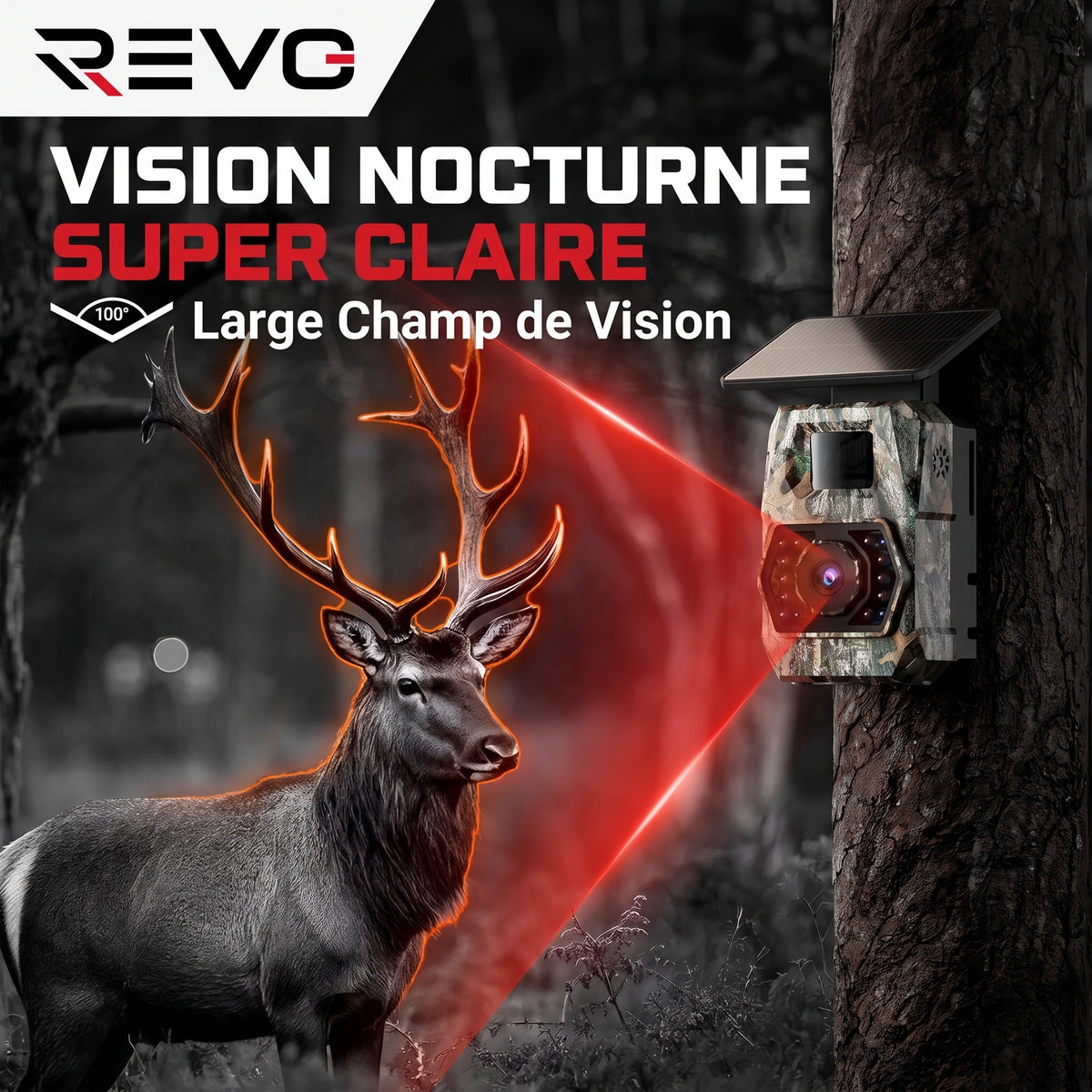 Caméra de Chasse Solaire REVO Ranger 60 – 60 MP 4K, Vision Nocturne 20 m, Batterie 5 200 mAh & Connexion Smartphone