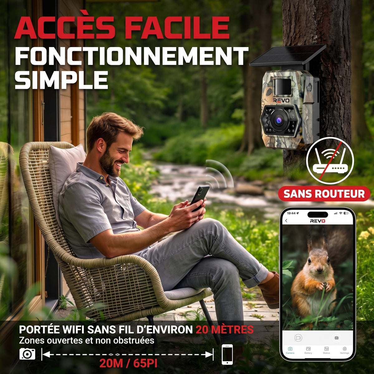 Caméra de Chasse Solaire REVO Ranger 60 – 60 MP 4K, Vision Nocturne 20 m, Batterie 5 200 mAh & Connexion Smartphone