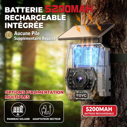 Caméra de Chasse Solaire REVO Ranger 60 – 60 MP 4K, Vision Nocturne 20 m, Batterie 5 200 mAh & Connexion Smartphone