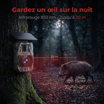 Caméra de Chasse Solaire REVO Ranger 60 – 60 MP 4K, Vision Nocturne 20 m, Batterie 5 200 mAh & Connexion Smartphone