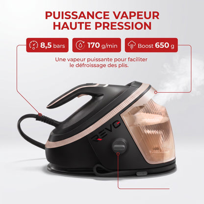 Centrale Vapeur REVO Pressia 850 – 8,5 Bars, 3 120 W, Vapeur Automatique 170 g/min & Réservoir 1,5 L
