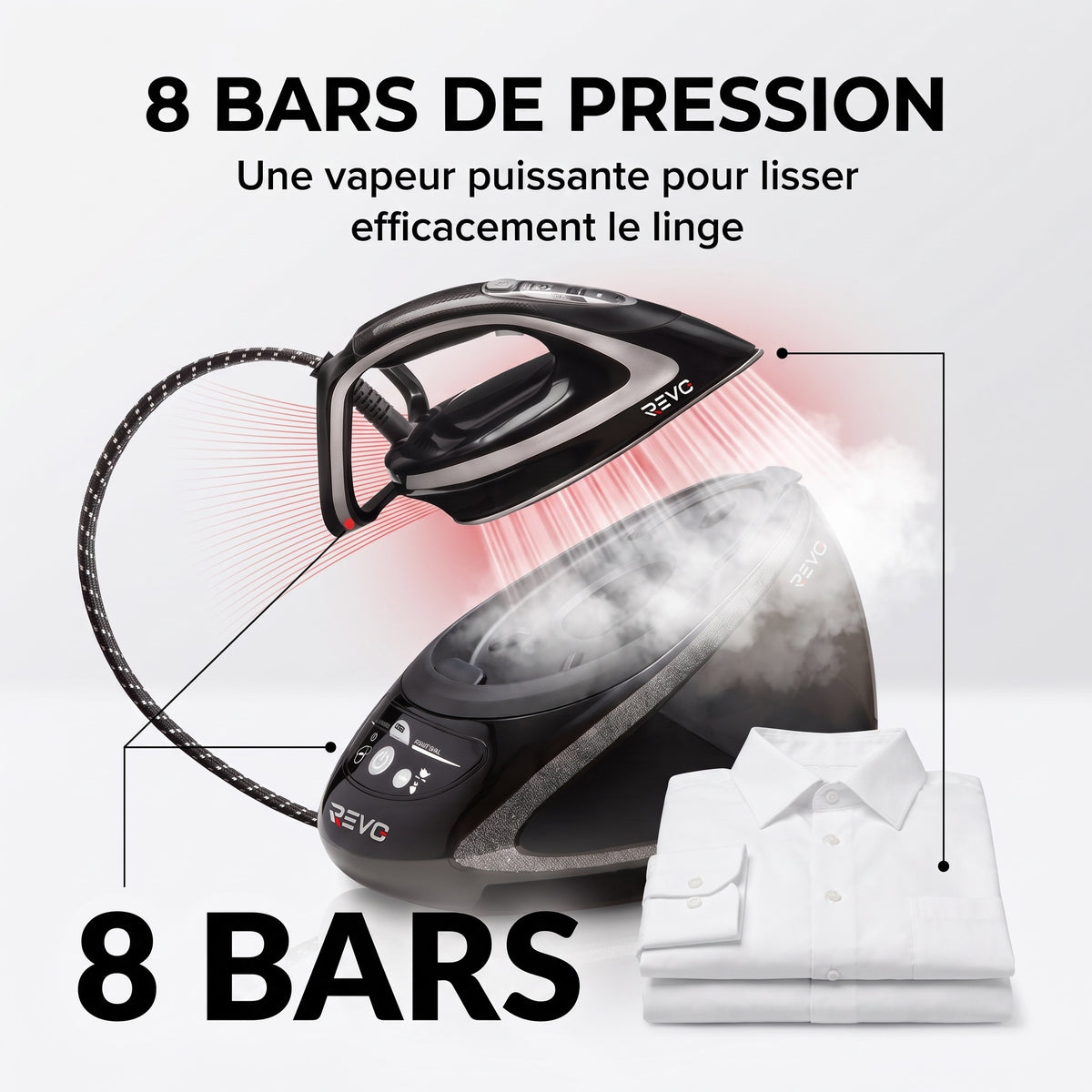 Centrale Vapeur REVO Steamax 650 – 2 600 W, 8 Bars, Pressing 650 g/min & Réservoir 1,9 L