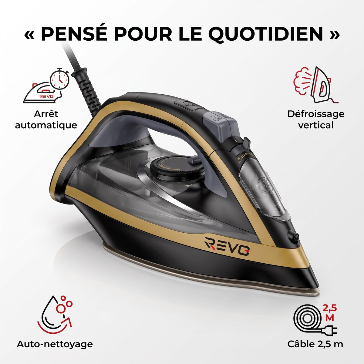 Fer à Repasser Vapeur REVO Pressium 260 – 3 000 W, Vapeur 60 g/min, Boost 260 g/min & Filtration Anticalcaire