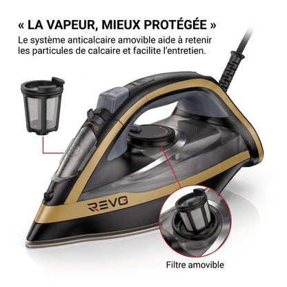 Fer à Repasser Vapeur REVO Pressium 260 – 3 000 W, Vapeur 60 g/min, Boost 260 g/min & Filtration Anticalcaire