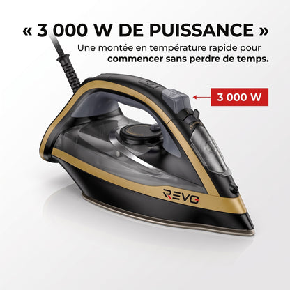 Fer à Repasser Vapeur REVO Pressium 260 – 3 000 W, Vapeur 60 g/min, Boost 260 g/min & Filtration Anticalcaire