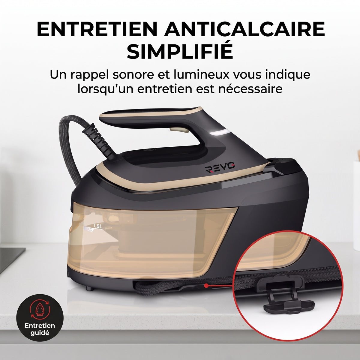 Centrale Vapeur REVO Steamora 600 – 2 400 W, 8 Bars, Effet Pressing 600 g & Réservoir 1,8 L
