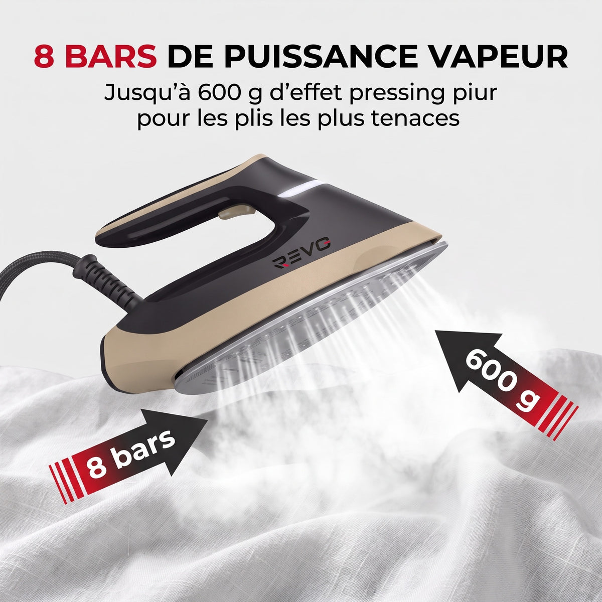 Centrale Vapeur REVO Steamora 600 – 2 400 W, 8 Bars, Effet Pressing 600 g & Réservoir 1,8 L