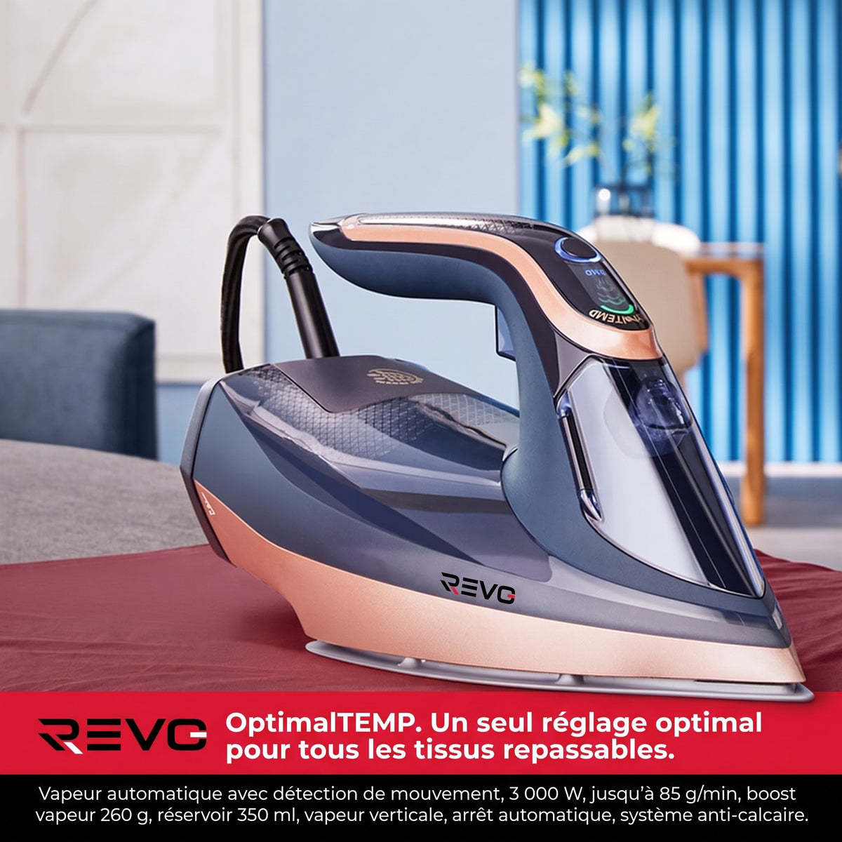Fer à Vapeur REVO Thermion 3000 – 3 000 W, Vapeur Automatique 85 g/min & Effet Pressing 260 g