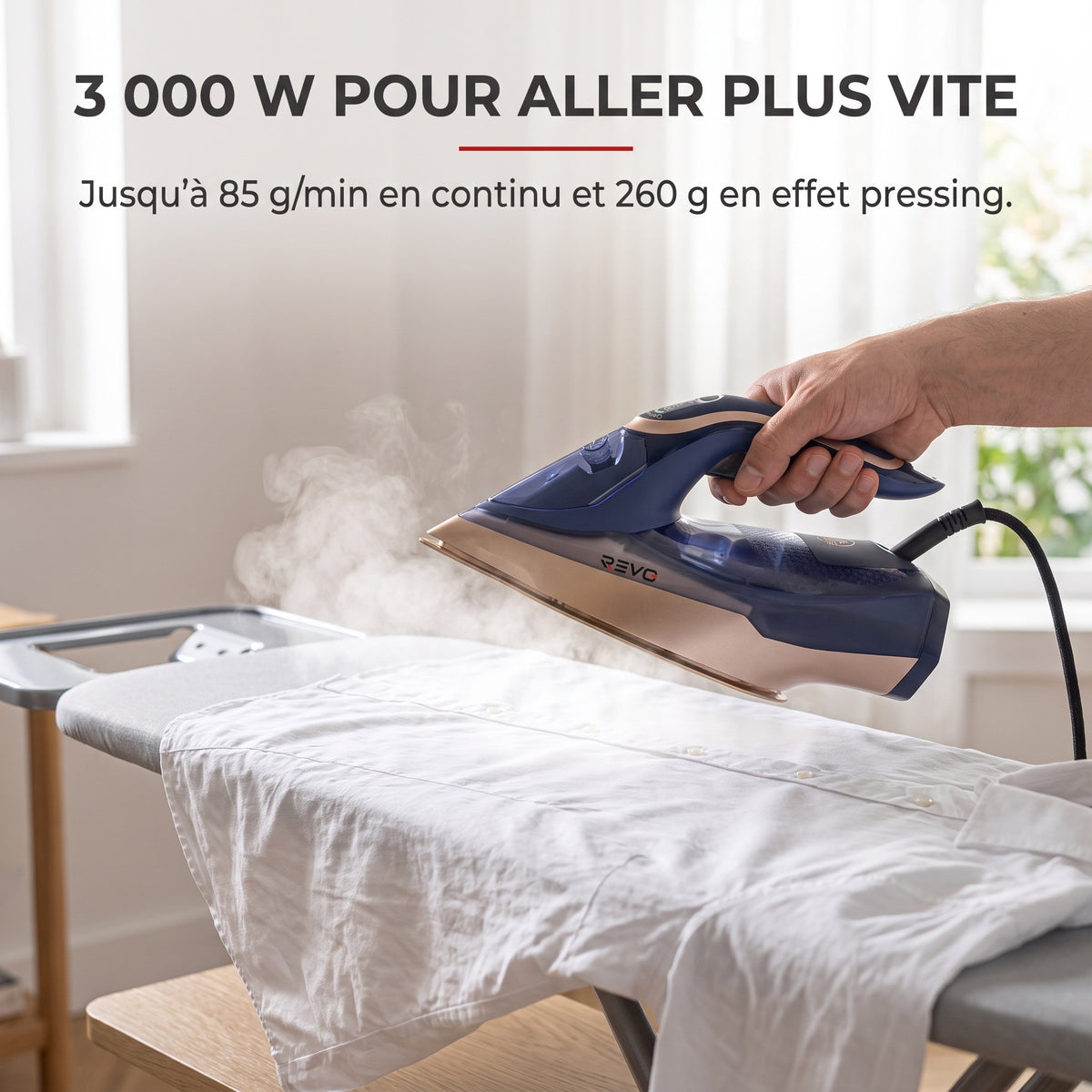 Fer à Vapeur REVO Thermion 3000 – 3 000 W, Vapeur Automatique 85 g/min & Effet Pressing 260 g