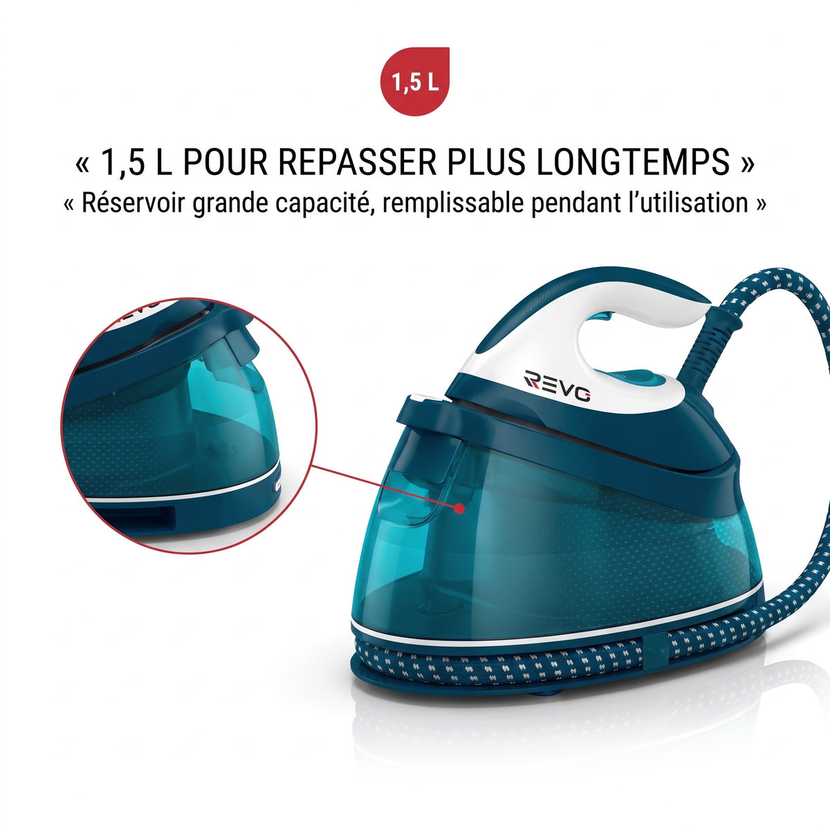Centrale Vapeur REVO Pressano 400 – 2 400 W, 6,5 Bars, Pressing 400 g & Réservoir 1,5 L