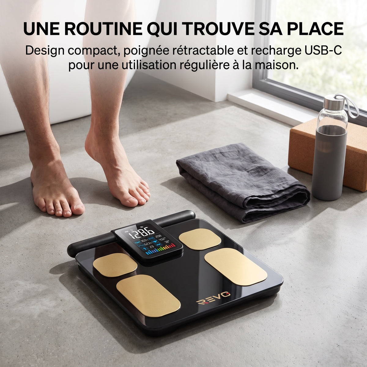 Balance Connectée Impédancemètre REVO Metrix 28 – 8 Électrodes, 28 Mesures Corporelles, Écran TFT & Application Bluetooth