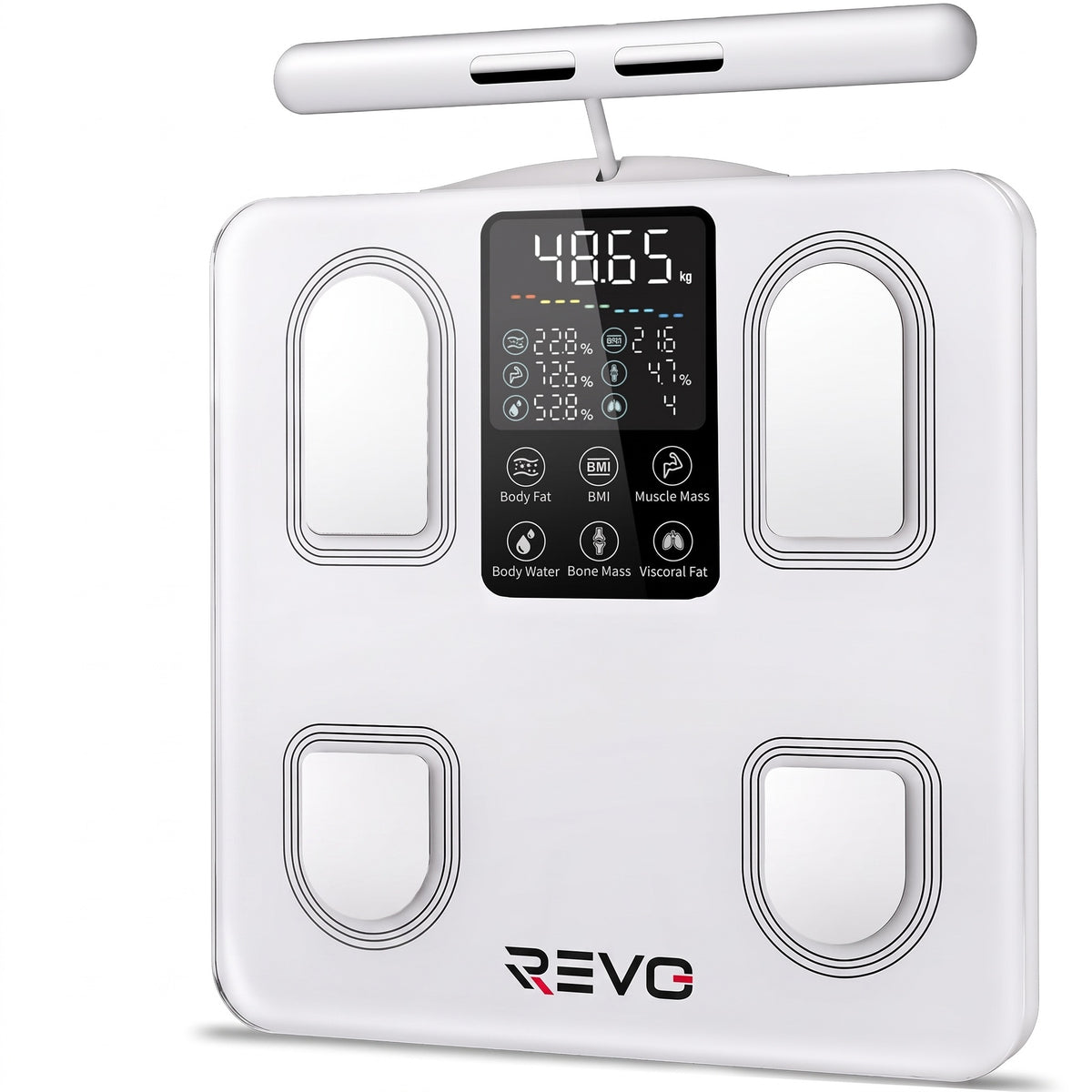 Balance Impédancemètre Connectée REVO Forma 8 – 8 Électrodes, Analyse Corporelle, Bluetooth & Écran LED – 180 kg