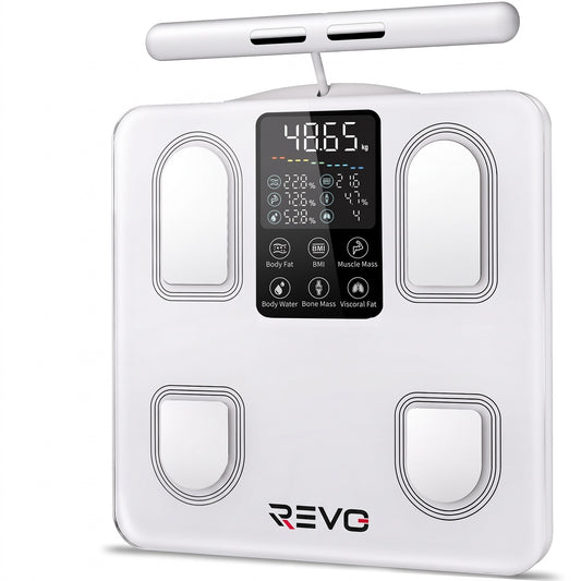 Balance Impédancemètre Connectée REVO Forma 8 – 8 Électrodes, Analyse Corporelle, Bluetooth & Écran LED – 180 kg