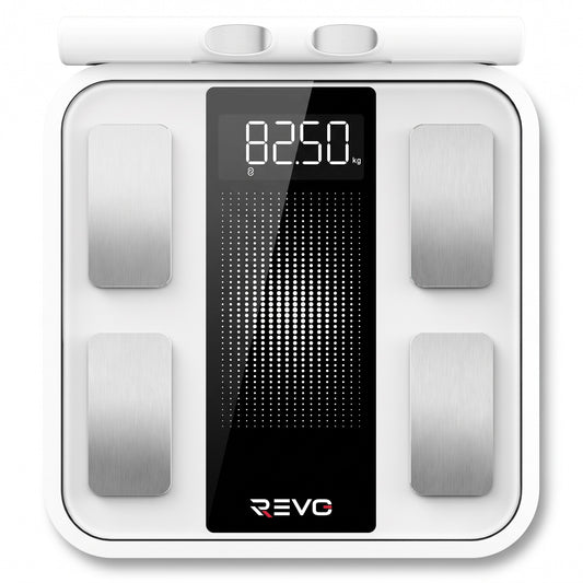 Balance Connectée REVO Scanova 16 – 8 Électrodes, Analyse Corporelle Segmentée, Bluetooth & 16 Indicateurs