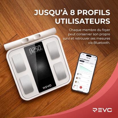 Balance Connectée REVO Scanova 16 – 8 Électrodes, Analyse Corporelle Segmentée, Bluetooth & 16 Indicateurs